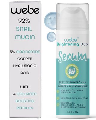 WEBE Naturals Snail Mucin Brightening Duo Serum 5 Niacinamide, Copper, HA, NAG,4 Peptides - Hydrating, Brightening, Dark Spot Corrector, for Even-Toned, Radiant Skin