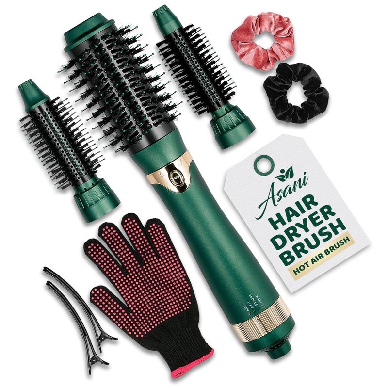 Asani Hot Air Brush - Multipurpose Blow Dryer Brush with Interchangeable Heads, Heated Round Brush for Curling or Straightening, Volumizer and Styling Tool for All Hair Types