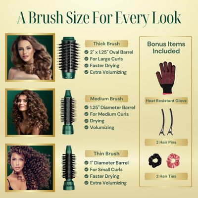 Asani Hot Air Brush - Multipurpose Blow Dryer Brush with Interchangeable Heads, Heated Round Brush for Curling or Straightening, Volumizer and Styling Tool for All Hair Types