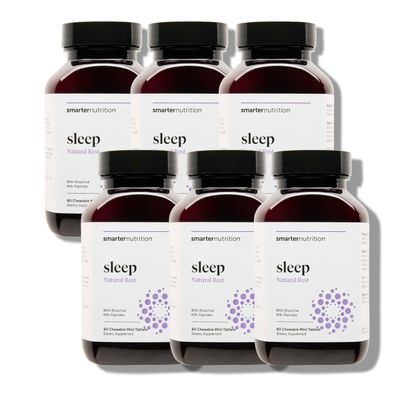 Smarter Sleep - Nighttime Sleep Aid with Bioactive Milk Peptides - Includes Melatonin, a Naturally-Occurring Hormone for Regulating Sleep 6 Pack 60 Chewable each bottle (360 Servings)