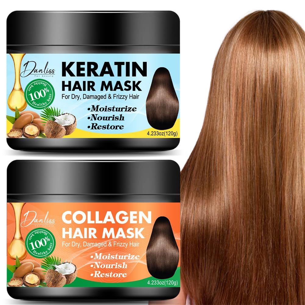 OFOBC Collagen Hair Mask Keratin Hair Mask,Hydrating Argan Oil Hair Repair Treatment Deep Conditioner Hair Protein Treatment for Dry Damaged Hair,Natural Keratin Hair Treatment Hair Masque(2pcs)