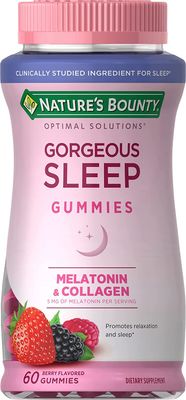 Nature&#39;s Bounty Optimal Solutions Gorgeous Sleep Melatonin 5mg Gummies with Collagen, Assorted Fruit Flavors, 60 Count (Pack of 2)