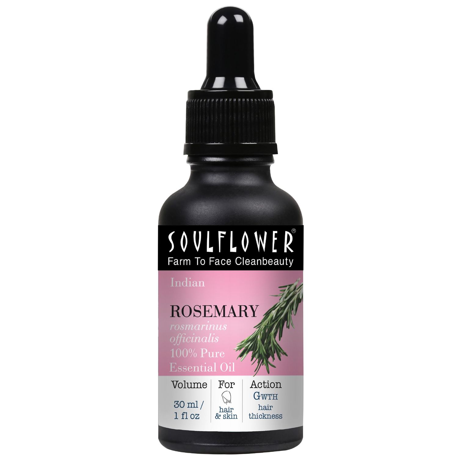 Soulflower 100 Pure Rosemary Oil for Hair Growth, Hair Fall Control, Strengthening, Volumising Hair Oil for All Types Organic Certified (1 fl oz)