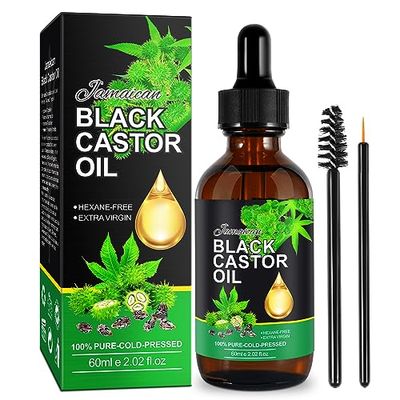 Jamaican Black Castor Oil - 100 Pure Cold Pressed Castor Oil for Face Hair Growth - Organic Cold Pressed Unrefined Glass Bottle - Eyebrow Nourishment Skin Hydration