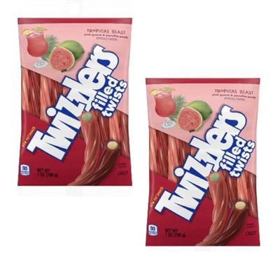 Tropical Blast Twizzlers - Pack of 2 - Pink Guava and Paradise Punch Flavored Candy - Plenty of Delicious Licorice to Share with Friends and Family