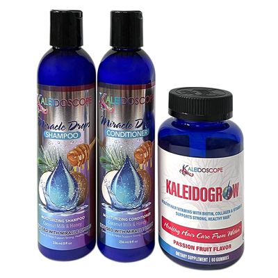 Kaleidoscope - Miracle Drops Shampoo, Conditioner Kaleidogrow Vitamins- Hair Care Styling Bundle 3 Pcs Set