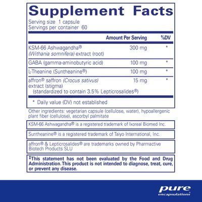 Pure Encapsulations Daily Calm - Vegan Stress Sleep Support Supplement - Contains Ashwagandha, Saffron, GABA L-Theanine - Non-GMO, Soy-Free Gluten-Free - 60 Capsules