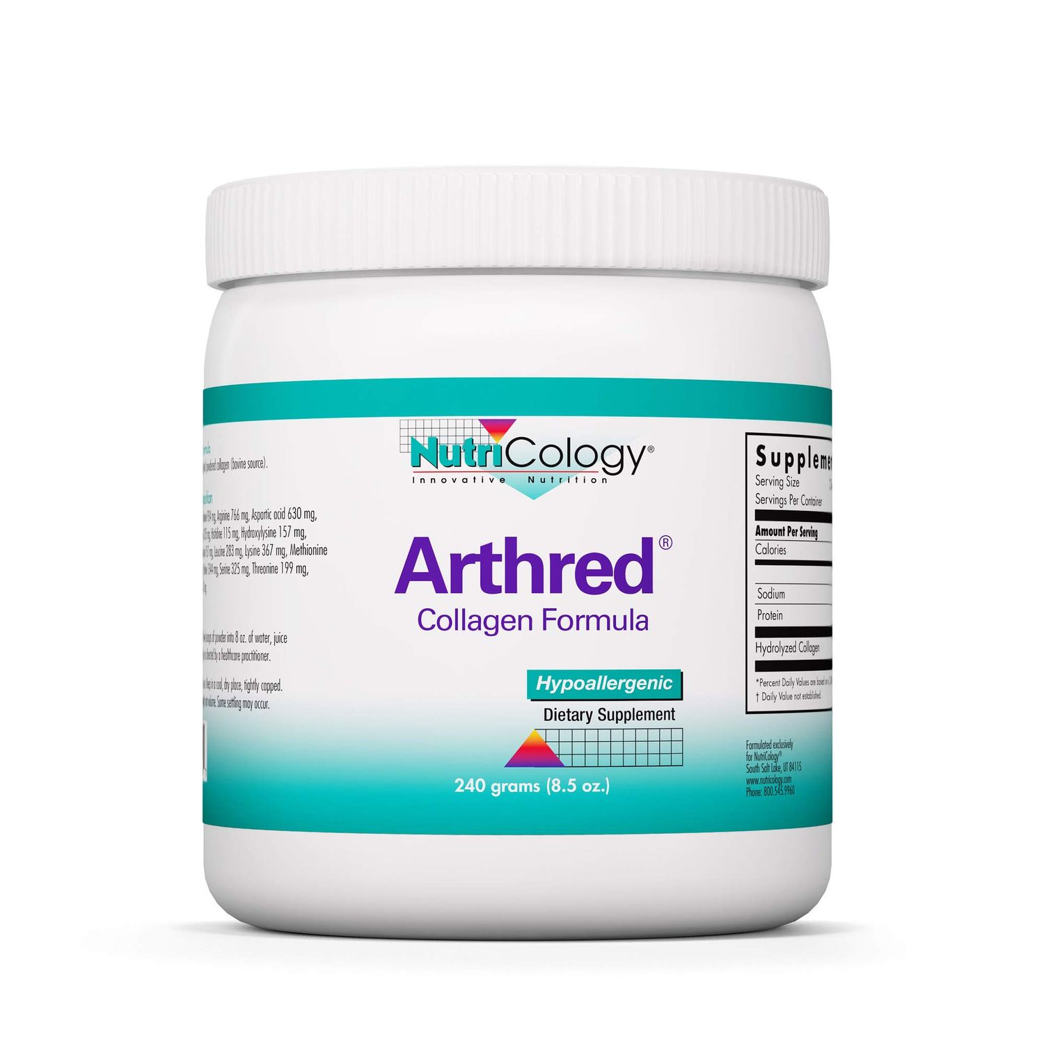 Nutricology Arthred Supplement - Collagen Powder for Men Women, 10.5g Collagen Peptides, Bovine Sourced, Arthred Powder, Collagen Formula, Hydrolyzed Collagen - 8.5 Oz