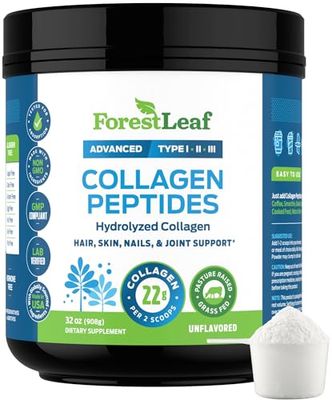 Collagen Peptides Powder Unflavored - Hydrolyzed Collagen Protein Powder Type 1, 2 3 - Grass Fed Keto Collagen Powder for Women Men - Vital Hair, Skin, Nails, Joints, Recovery, 11g Per Serving