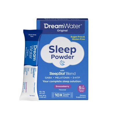 Dream Water Sleep Aid Powder; Melatonin 5mg, GABA, 5-HTP; Natural Flavors; Helps You to Fall Asleep, Fast, and Wake Refreshed; Snoozeberry, 10-Count