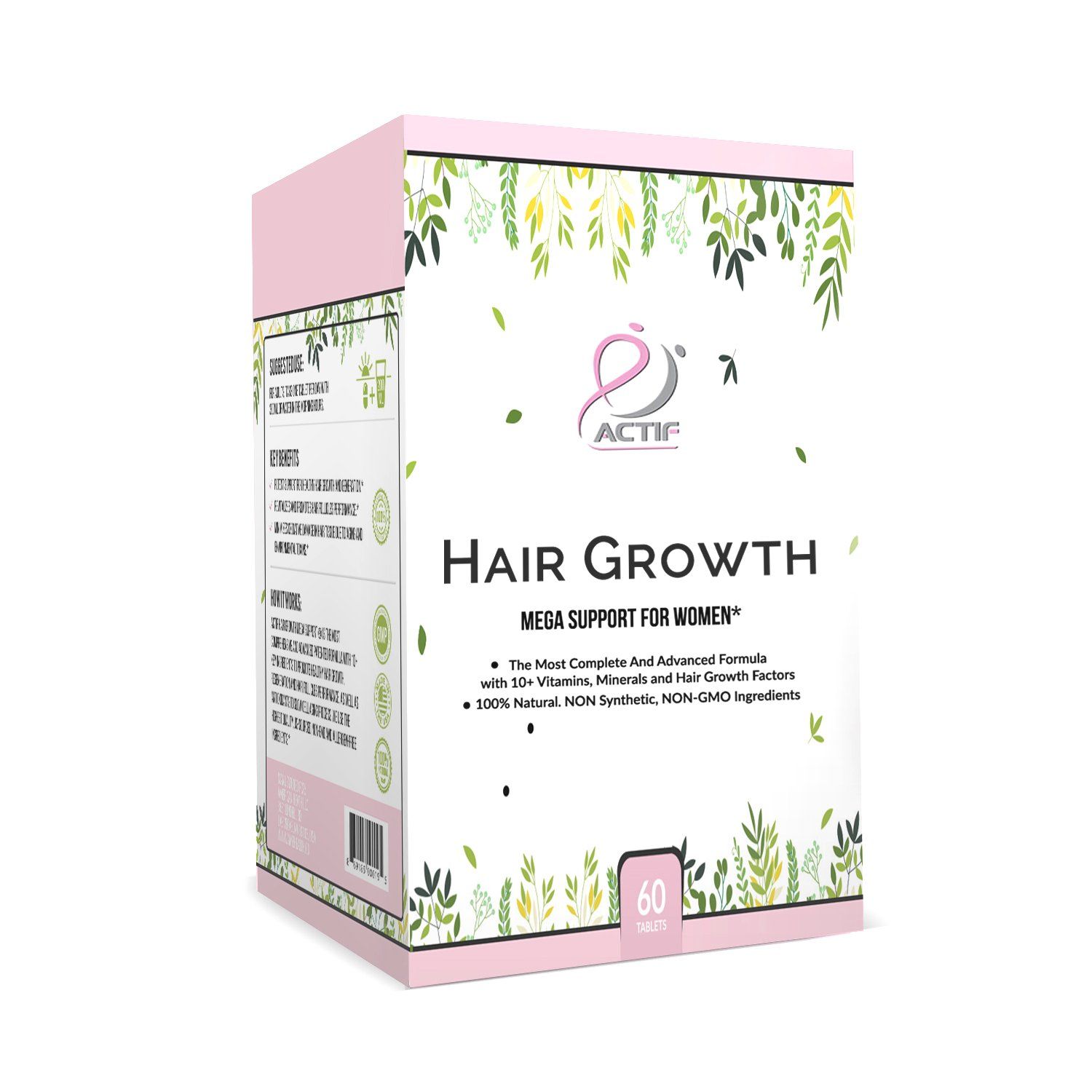 ACTIF Hair Growth for Women with 10 Advanced Factors, Non-GMO, Stops 99 Hair Loss, Made in USA, 60 Count