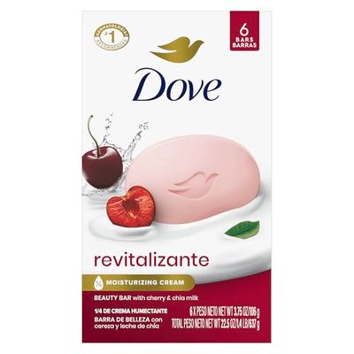 Dove Beauty Bar Soap Revitalizante Cherry Chia Milk 6 Count for Revitalized Skin, A Skin Energy Boost 3.17 oz