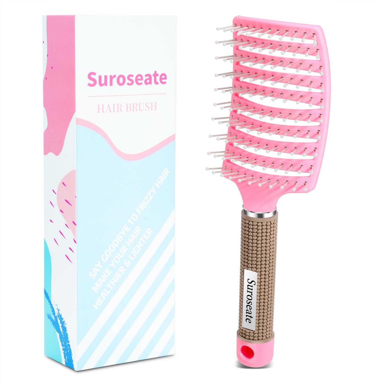 Suroseate Hair Brush, Detangler Hair Brushes for Women Men Kids Faster Blow Drying, Curved Vent Detangling Brush for Wet Dry Curly Straight Thick Thin Hair Adds Shine, Makes Hair Smooth (pink)