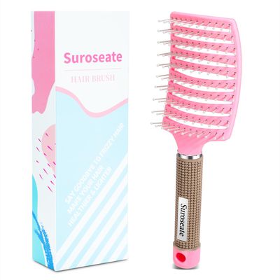 Suroseate Hair Brush, Detangler Hair Brushes for Women Men Kids Faster Blow Drying, Curved Vent Detangling Brush for Wet Dry Curly Straight Thick Thin Hair Adds Shine, Makes Hair Smooth (pink)