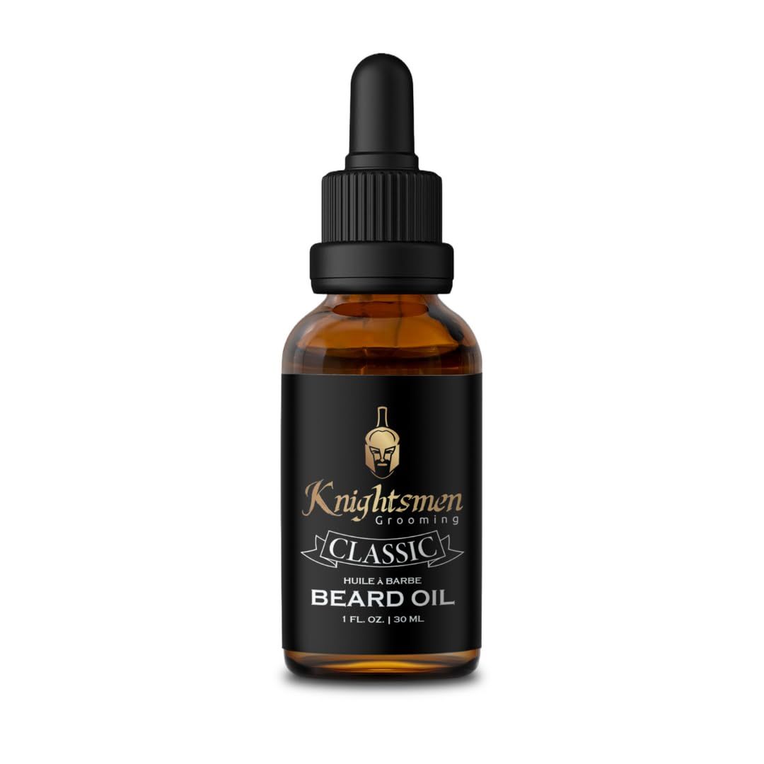 Knightsmen Grooming Men&#39;s Classic Beard Oil Made in Canada featuring Coconut Oil, Argan Oil, Jojoba Oil, Castor Oil, Grapeseed Oil Vitamin E. (ORGANIC)