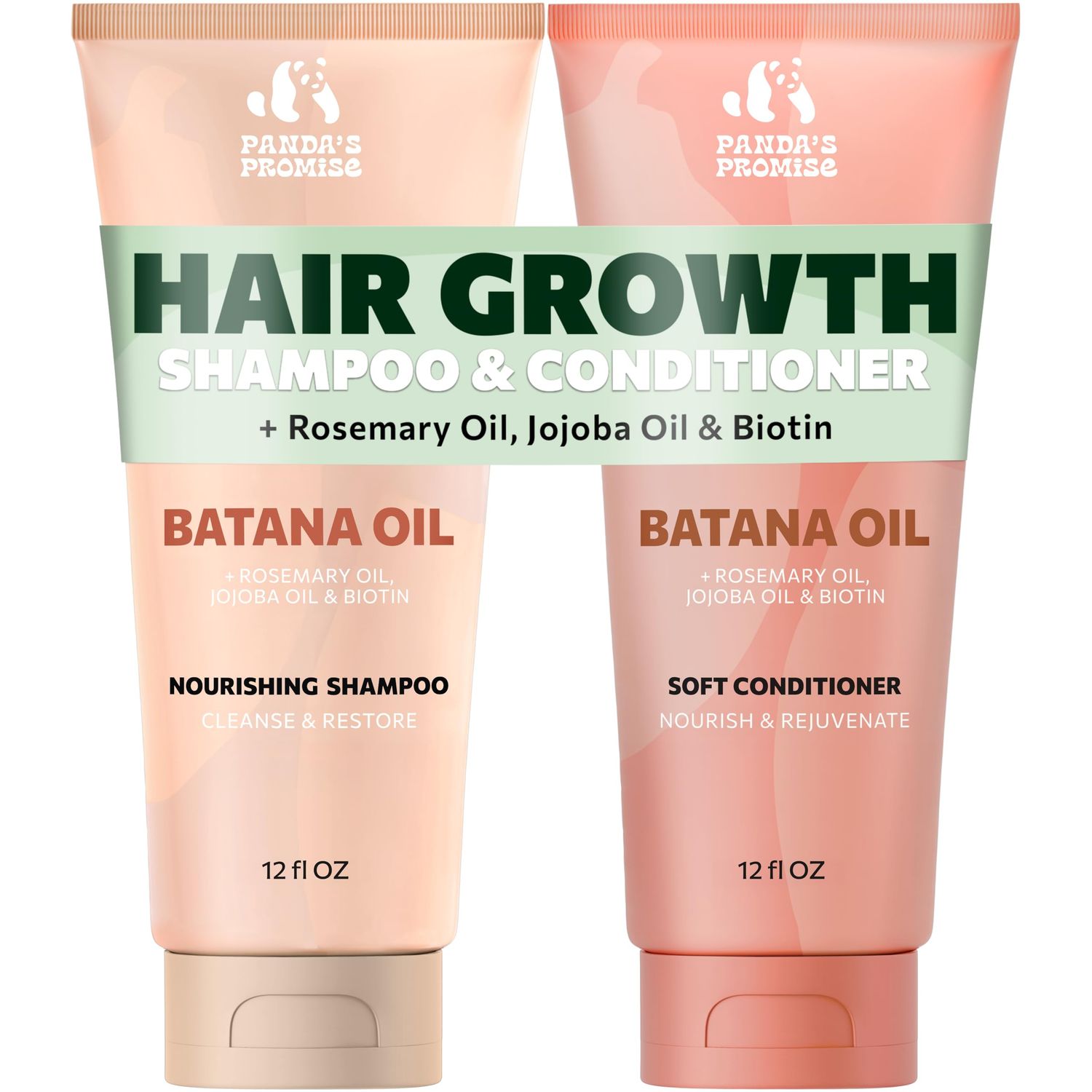 Panda&#39;s Promise Batana Oil Shampoo and Conditioner Set - Sulfate Free Batana Oil for Hair Growth - Thickening Conditioner and Shampoo for Thinning, Curly, Damaged Hair, and 3C-4C Locks (12 fl oz Each)