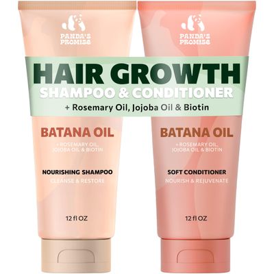 Panda&#39;s Promise Batana Oil Shampoo and Conditioner Set - Sulfate Free Batana Oil for Hair Growth - Thickening Conditioner and Shampoo for Thinning, Curly, Damaged Hair, and 3C-4C Locks (12 fl oz Each)