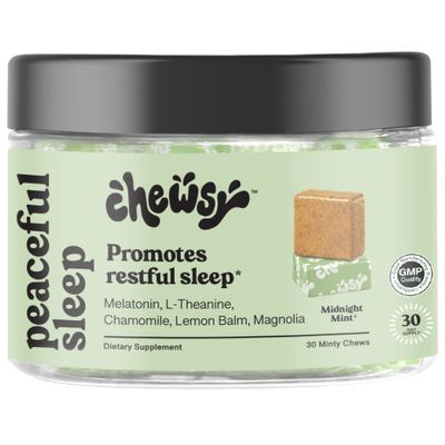 Chewsy Peaceful Sleep Chews, Sleep Support, 3 mg Melatonin, 200 MGS L-Theanine, Chamomile, Lemon Balm, Magnolia, Nighttime Sleep Aid, Naturally Minty Chews, Promotes restful Sleep, 30-Day Supply (1)