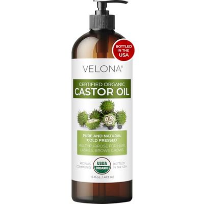 velona USDA Certified Organic Castor Oil - 16 fl oz (With Pump) For Hair Growth, Boost Eyelashes, Eyebrows Cold pressed, Natural Oil, USP Grade Hexane Free, Lash Serum, Caster