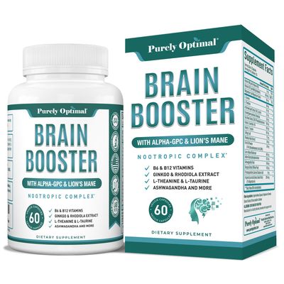 Purely Optimal Brain Supplement for Memory and Focus - Nootropic Support with Lions Mane, Alpha-GPC, Ginko Biloba, Bacopa Monnieri - 60 Capsules