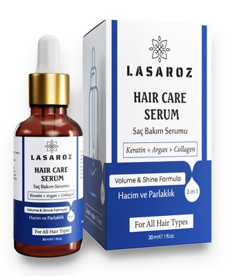 lasaroz Hair Care Serum for All Hair Types 1 fl oz. - Argan, Collagen, Keratin Hair Oil - Anti Frizz, Hair Strengthening, Nourishing Serum for Damaged, Dry Hair