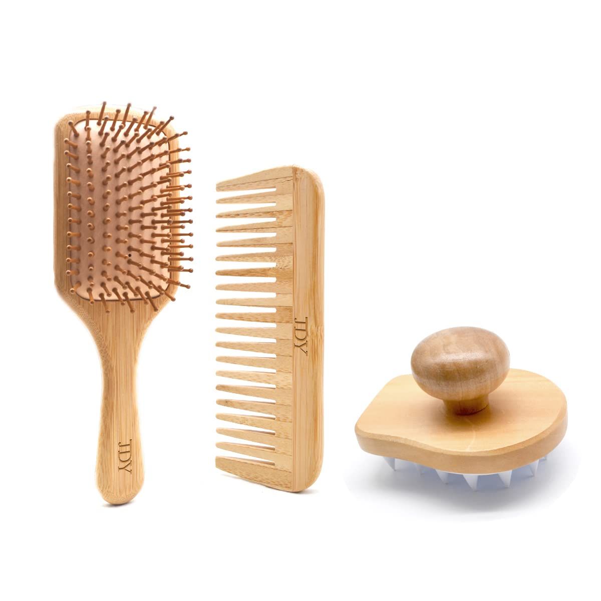 JDY Brush Bamboo Hair Brush Shampoo Brush for Hair Growth and Dandruff Removal Wooden Shower Scalp Massager Wide Tooth Comb Scalp Scrubber or Women Men Wet Dry Hair Care