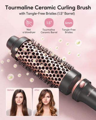 Wavytalk Thermal Brush, 1 12 inch Heated Round Brush with Detachable Head, Velvet Pouch and Dual Voltage for Travel, Easy to Create Blowout Look, Rose Gold