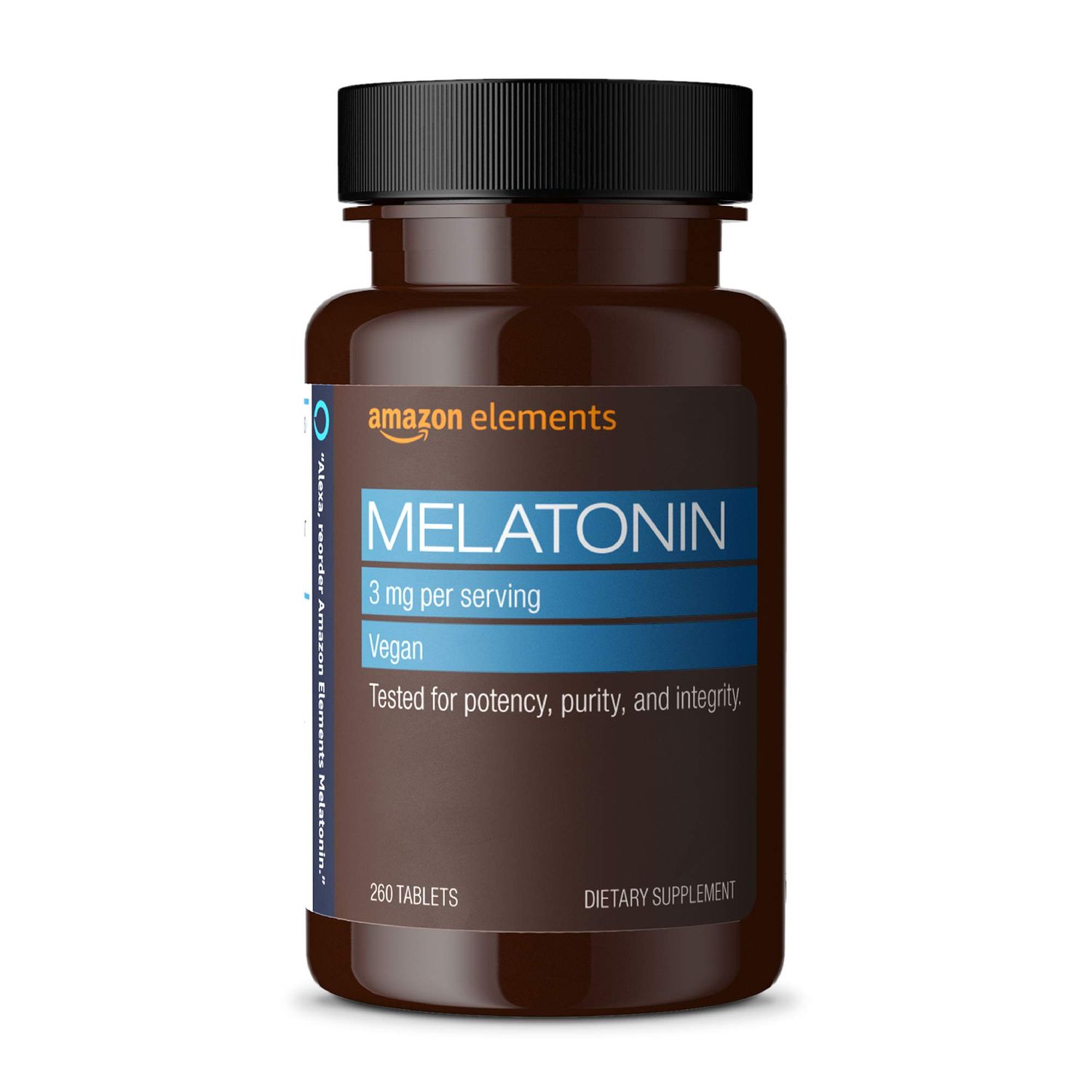 Amazon Elements Melatonin 3mg, Helps with occasional sleeplessness, Vegan, Unflavored, 260 Tablets, 8 month supply (Packaging may vary)