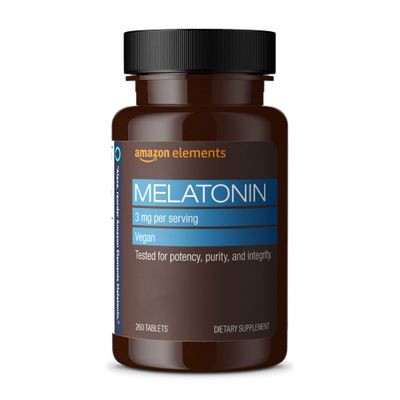 Amazon Elements Melatonin 3mg, Helps with occasional sleeplessness, Vegan, Unflavored, 260 Tablets, 8 month supply (Packaging may vary)