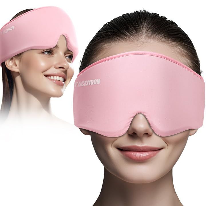 Cooling Gel Eye Mask for Puffy Eyes - Dark Circles, Migraine Relief, FACEMOON Reusable Sleep Mask for Ice Cold Compress, Long-Lasting Comfort for Dry Eyes, Eye Strain, and Stress Relief(Pink)