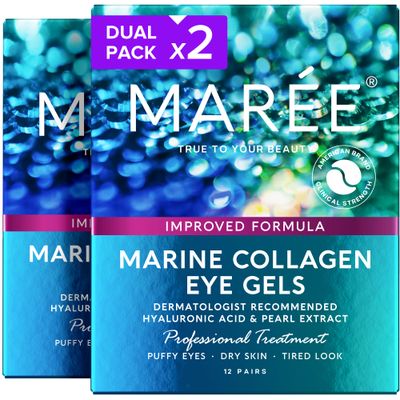 MAREE Eye Gels 2 PACK - Under Eye Patches for Puffy Eyes and Dark Circles with Natural Marine Collagen Hyaluronic Acid - Anti-Aging Masks for Face to Soothe Puffiness