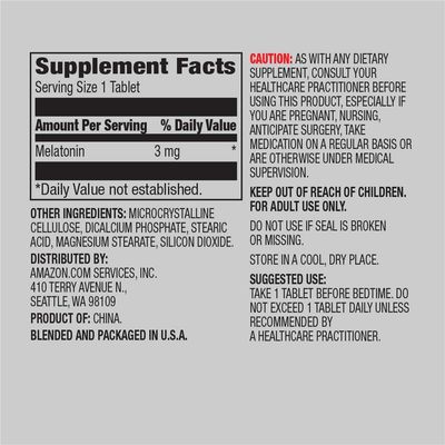 Amazon Elements Melatonin 3mg, Helps with occasional sleeplessness, Vegan, Unflavored, 260 Tablets, 8 month supply (Packaging may vary)