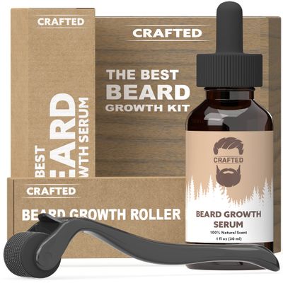 Crafted Beard Growth Kit - Grow a Thicker, Fuller Beard - Complete 3-Month Set with Oils, Roller, and Vitamins (1 Month Kit)