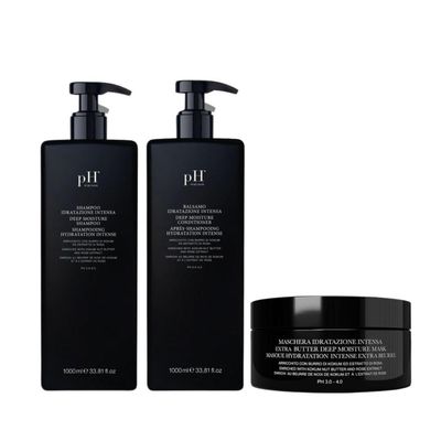 pH PURE HAIR Deep Moisture Set - Deep Moisture Shampoo and Conditioner Set with Extra Butter Hair Mask for Damaged Dry Hair - 33.8 Oz (Pack of 3)