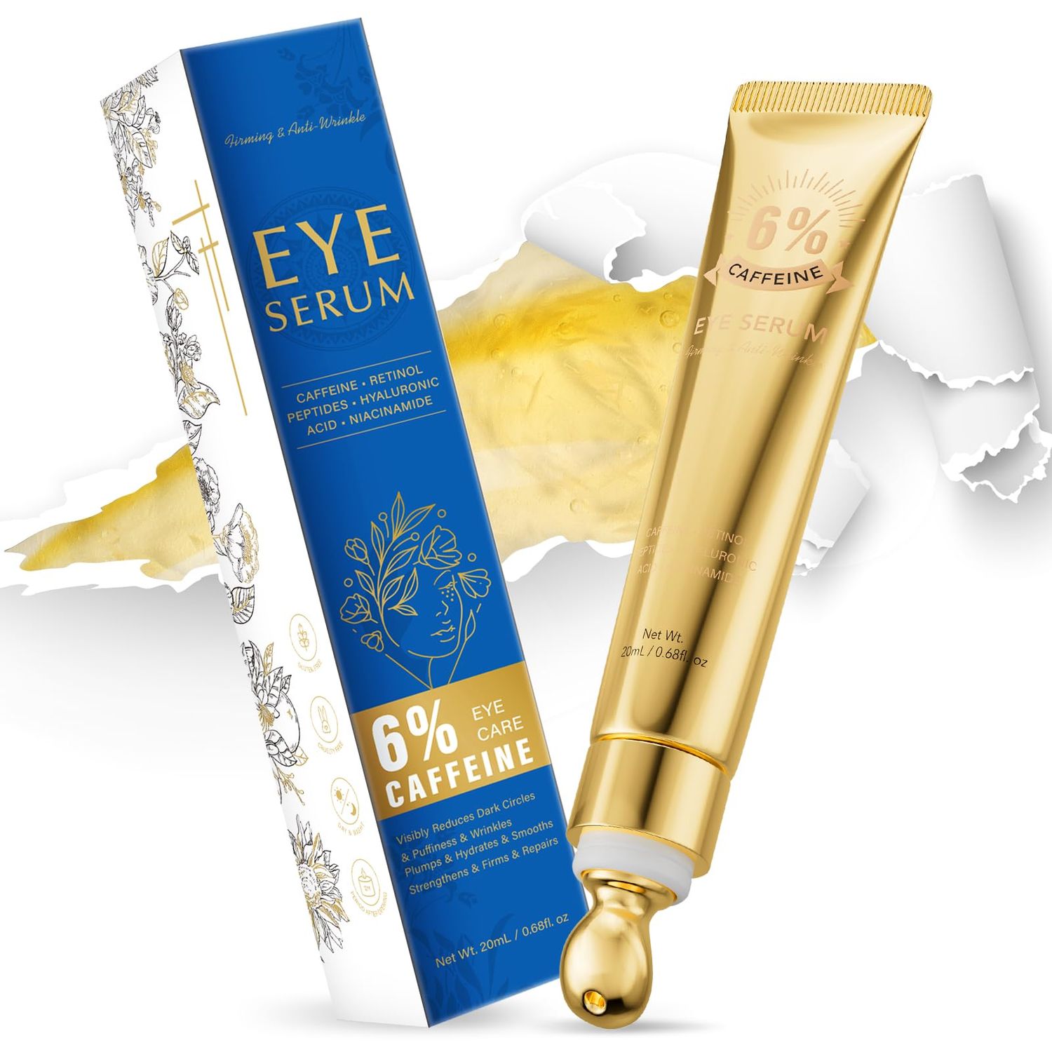 OIDLA 6 Caffeine Eye Cream for Dark Circles - Rapid Wrinkle Repair, Daily 1 Retinol Hyaluronic Acid to Fight Fine Lines, Wrinkles, Dark Spots, Eye Care Suitable for Men and Women&#39;s 0.68 fl. oz