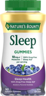 Natures Bounty 10 mg Melatonin Gummy, 100 Drug Free Sleep Supplement, 10 mg, Blueberry, 140 Ct