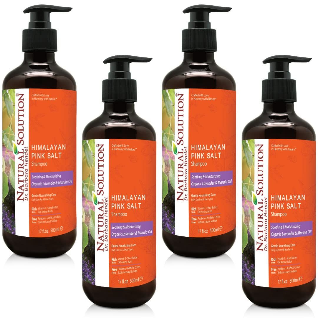 Natural Solution Shampoo, Organic Lavender Marula Oil with Himalayan Pink Salt, Soothing Moisturizing, Daily Care for All Hair Types, 17 fl ozEach (4 Count)