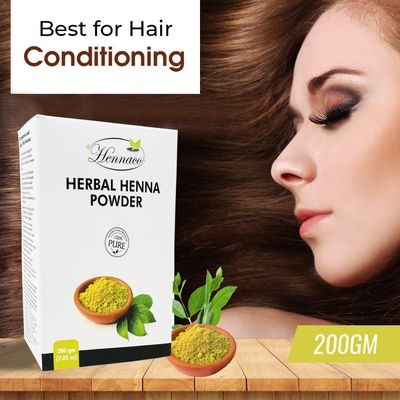 hennaco Henna Powder For Hair (7.05 Ounces 0.43 Pounds 200g) 100 Pure Henna with Azadirachta Indica Gooseberry for Strong Silky Hair - 100 Grey Coverage, Long Lasting Reddish Brown Color