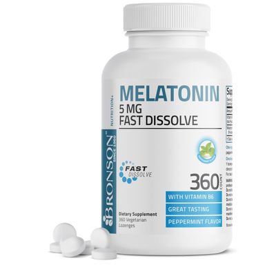 Bronson Melatonin 5mg Fast Dissolve Peppermint Tablets with Vitamin B6 - Promotes Relaxation, 360 Vegetarian Chewable Lozenges