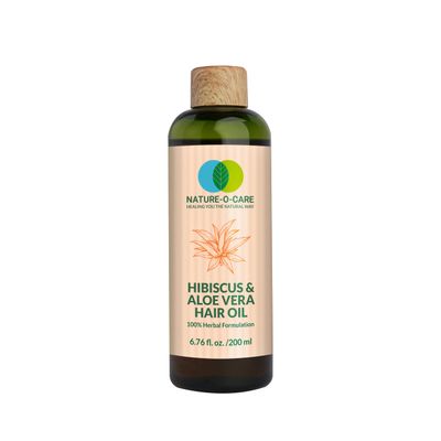 NATURE-O-CARE Hibiscus Aloe Vera Herbal Hair Oil for Nourished and Shiny Hair- Anti-Breakage Formula Nourish, Strengthen Hydrate Scalp Hair Follicles 6.76 FL.OZ