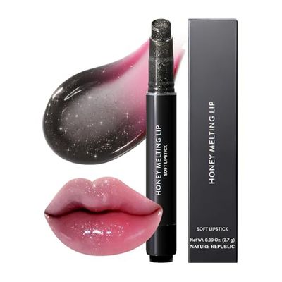Nature Republic HONEY MELTING LIP GLITTER PLUMPING (16 MIDNIGHT SPARKLE) SOFT LIP STICK Moisturizing Gloss, Volumizing formula, Color changing Sheer tint, Shine Glimmer Finish, korean make up
