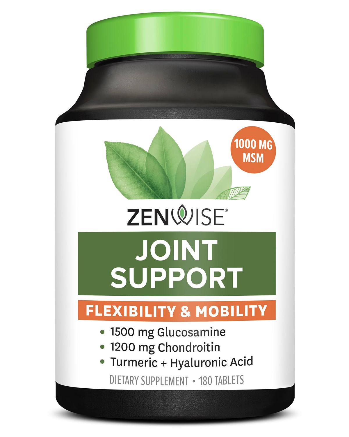 Zenwise Glucosamine Chondroitin Sulfate MSM Curcumin - Joint Support Supplement with Hyaluronic Acid for Extra Strength Relief - Natural Health Mobility Support for Pain, Aches Soreness (180 Count)