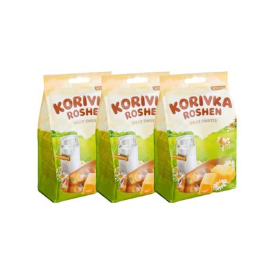 Roshen Korivka Cow Candy, Milky Sweets Fudge Candy, Kosher, Halal 7.23oz205 gram Pack of 3