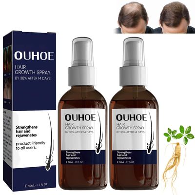 KLIFE Ouhoe Hair Growth Oil for Men Women, Natural Hair Enhance Serum, Stronger and Hair Thickening Spray (2PCS, Unscented, Brown, 1.7 Fl Oz, Unisex Adult)