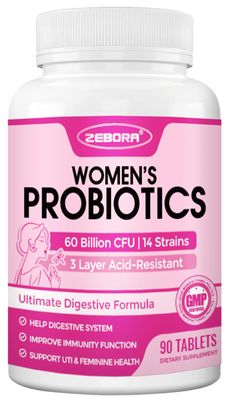 ZEBORA Probiotics for Women Digestive Health, Prebiotics and Probiotics with 60 Billion for Immune Support and Gut Health, Gluten Soy Free, 90 Tablets