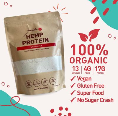 hemplete Organic Hemp Heart Unflavored Vegan Protein Powder, Plant-Based for Balanced Nutrition, All-Natural, 1 Ingredient, No Artificial Ingredients, Easy to Digest Mix (10oz)