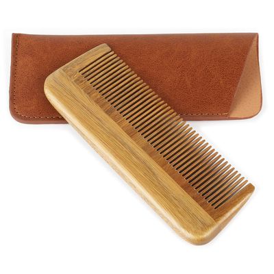 Onedor Handmade 100 Natural Green Sandalwood Wooden Comb for Men Hair, Beard, and Mustache Styling Pocket Comb With Leather Case (Short)