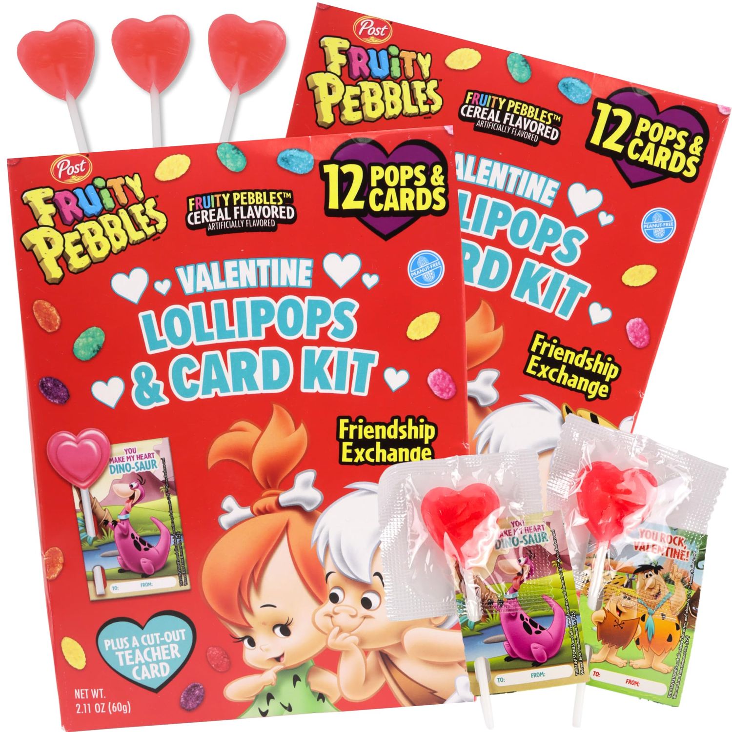 025 Fruity Pebbles Cereal Valentine&#39;s Candy Classroom Exchange Kit, Lollipops with ToFrom Cards, 12 Count Each (Pack of 2)