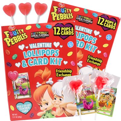 025 Fruity Pebbles Cereal Valentine&#39;s Candy Classroom Exchange Kit, Lollipops with ToFrom Cards, 12 Count Each (Pack of 2)