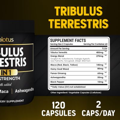 Zolotus 13in1 Tribulus Terrestris Capsules with Maca, Horny Goat Weed, Panax Ginseng, Saw Palmetto, Tongkat Ali, Shilajit More - Energy, Stamina Supplement for Men Women - 120 Counts
